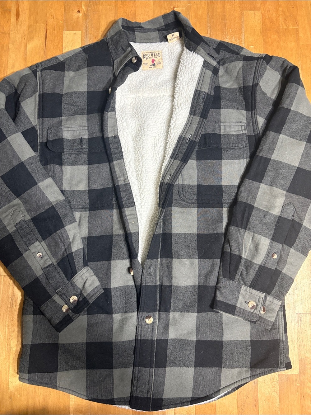 RedHead Men's Black & Gray Plaid Sherpa-Lined Shirt Jacket